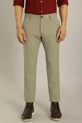 solid polyester slim fit men's casual trousers - sage