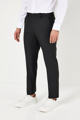 solid polyester slim fit men's formal trousers - black