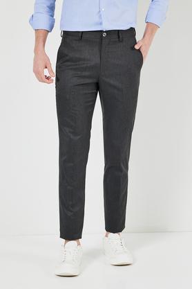 solid polyester slim fit men's formal trousers - charcoal