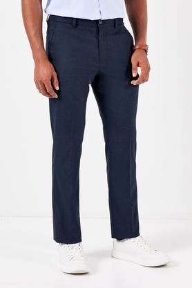 solid polyester slim fit men's formal trousers - navy