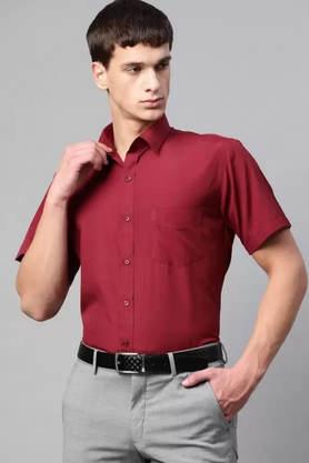 solid polyester slim fit men's work wear shirt - maroon
