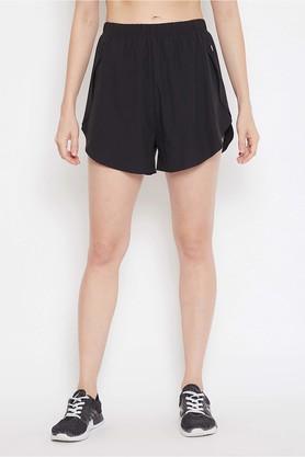 solid polyester slim fit women's active wear shorts - black