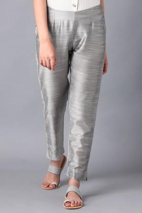 solid polyester slim fit women's casual pants - silver grey