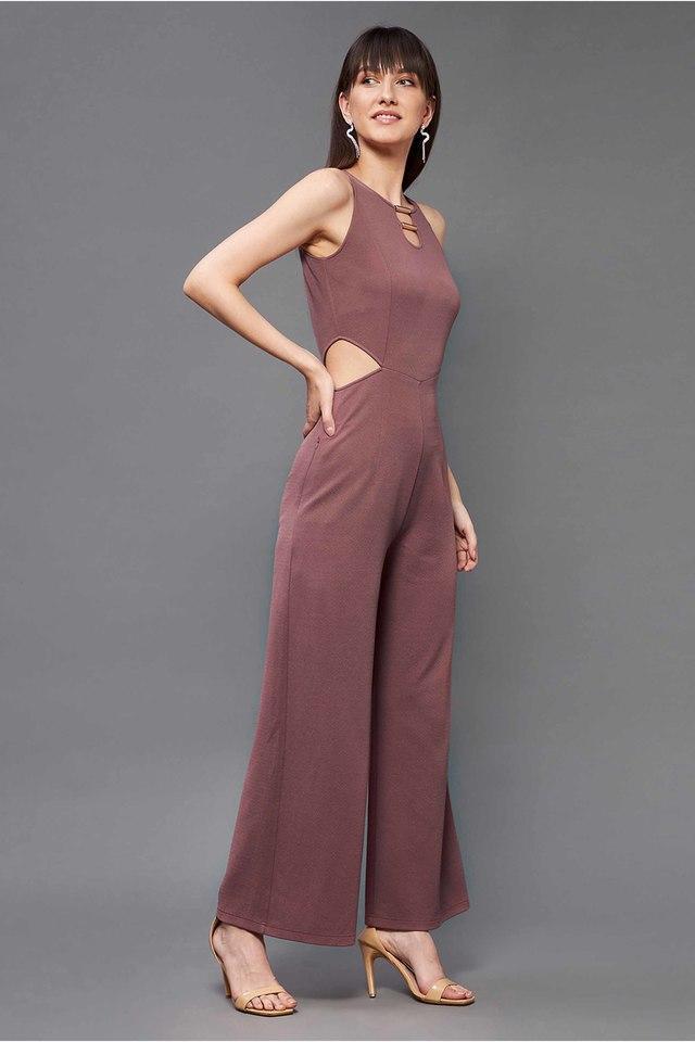 solid polyester slim fit womens regular jumpsuit