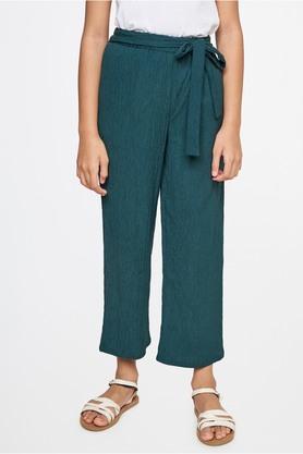solid polyester straight fit girls trousers - green