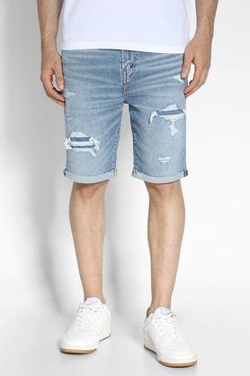 solid polyester straight fit men's shorts - blue