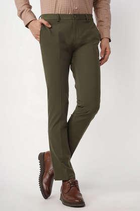 solid polyester stretch super slim fit men's formal trousers - green