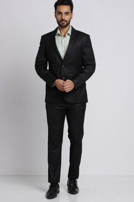 solid polyester super slim fit men's casual suit - black