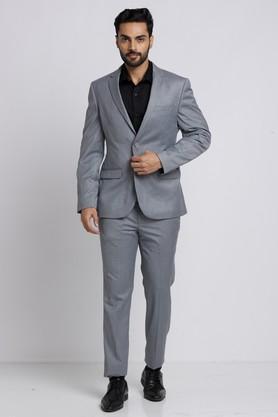 solid polyester super slim fit men's casual suit - grey