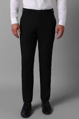 solid polyester super slim fit men's formal trousers - black