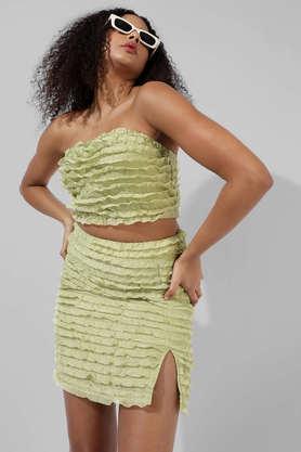 solid polyester sweetheart neck women's co-ord set - green