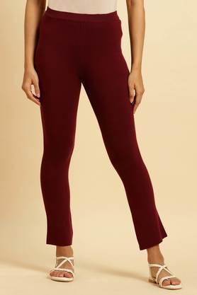 solid polyester tapered fit women's pants - red