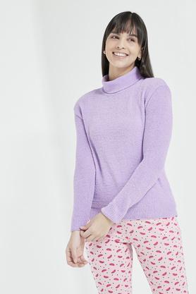 solid polyester turtle neck womens t-shirt - lilac