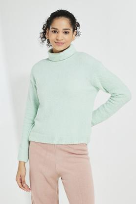 solid polyester turtle neck womens t-shirt - mint