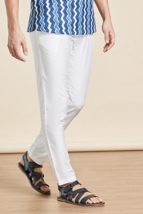 solid polyester viscose mens festive wear pyjama - off white