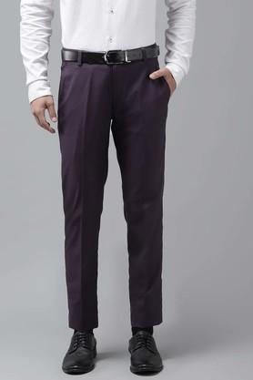 solid polyester viscose regular fit men's casual trousers - purple