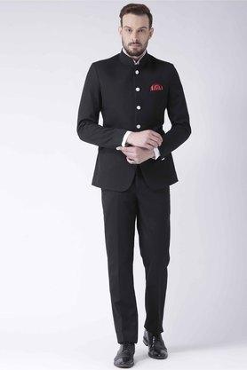 solid polyester viscose regular fit men's suit - black