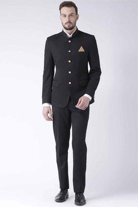 solid polyester viscose regular fit men's suit - black