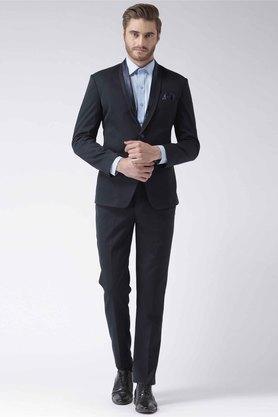 solid polyester viscose regular fit men's suit - blue