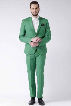 solid polyester viscose regular fit men's suit - green