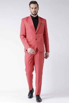 solid polyester viscose regular fit men's suit - red