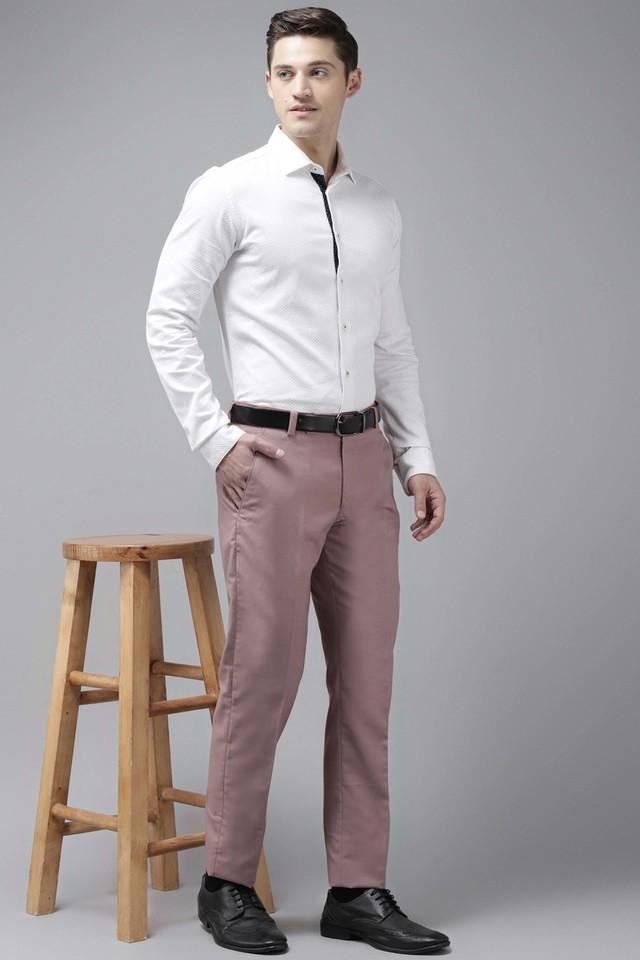 solid polyester viscose regular fit mens casual trousers