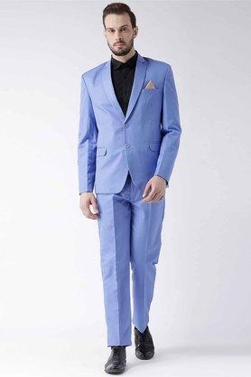 solid polyester viscose regular fit mens suit - blue