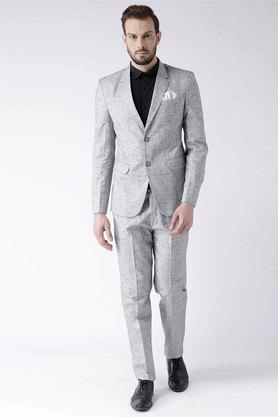 solid polyester viscose regular fit mens suit - grey