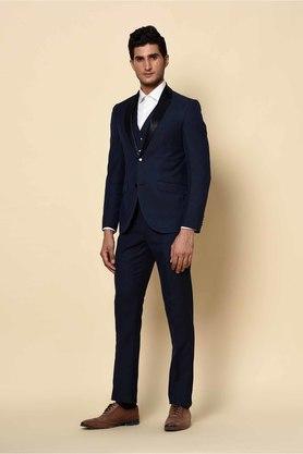 solid polyester viscose slim fit men's formal suit - navy