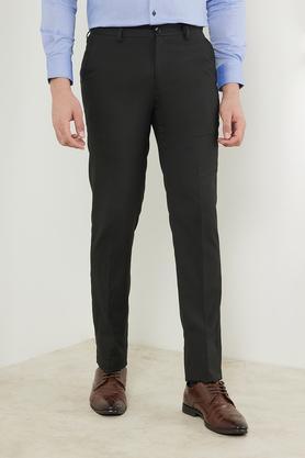 solid polyester viscose slim fit men's formal trousers - black