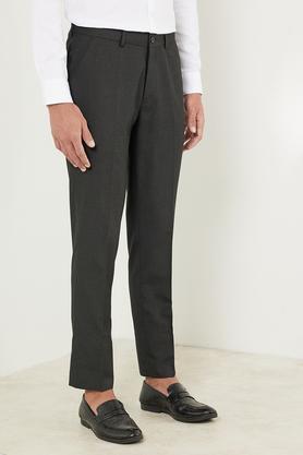 solid polyester viscose slim fit men's formal trousers - charcoal