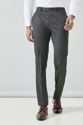 solid polyester viscose slim fit men's trousers - charcoal
