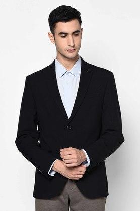 solid polyester viscose slim fit mens 2 piece suit - black