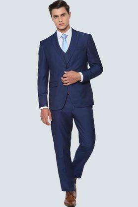 solid polyester viscose slim fit mens formal suit - mid blue