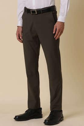 solid polyester viscose straight fit men's trousers - olive