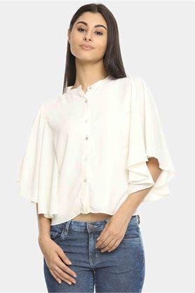 solid polyester women's casual shirt - white