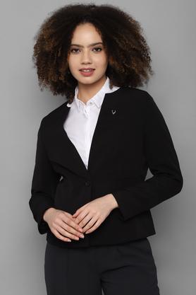 solid polyester women's casual wear blazer - black