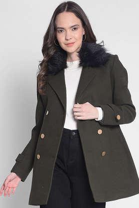 solid polyester women's casual wear coat - green