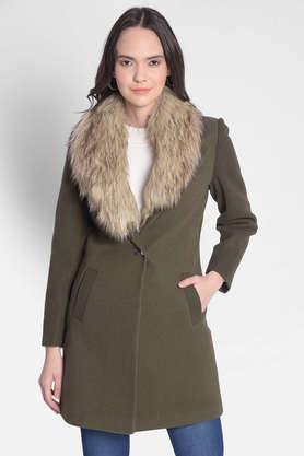 solid polyester women's casual wear coat - green