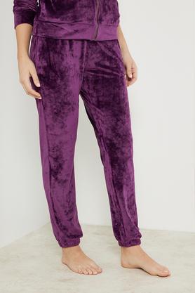 solid polyester women's casual wear pyjama - purple