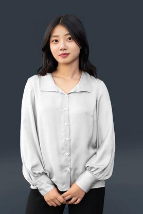 solid polyester women's casual wear shirt - white