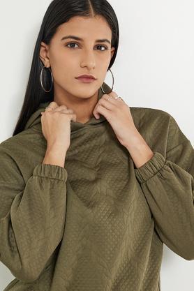 solid polyester women's casual wear sweatshirt - olive