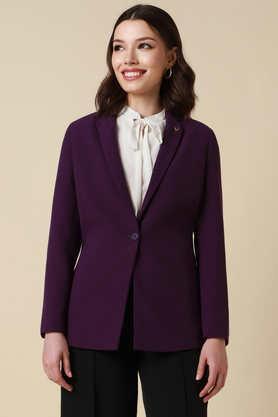 solid polyester women's formal wear blazer - purple
