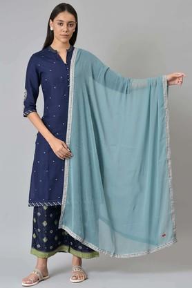 solid polyester womens festive wear dupatta - blue