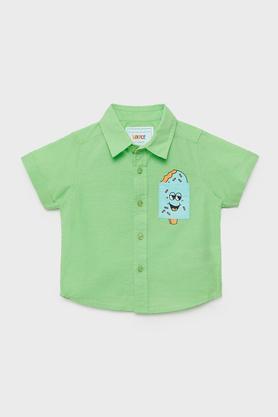 solid poplin collared infant boys shirt - lime green