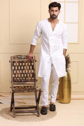 solid poplin regular fit men's kurta - white