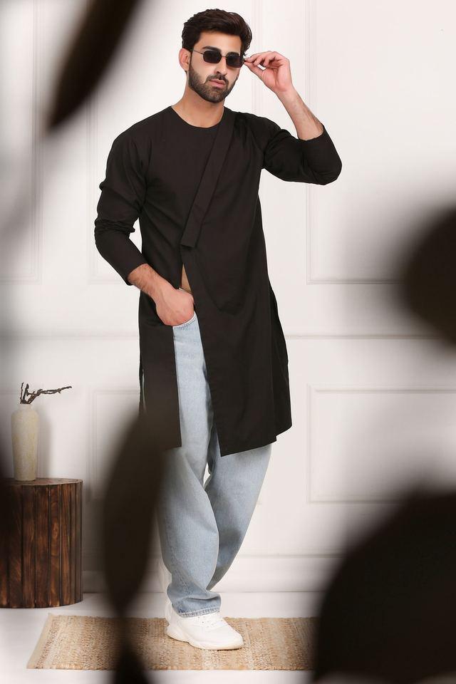 solid poplin regular fit mens kurta