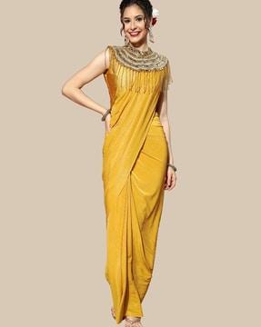 solid pre-stitched saree with blouse piece