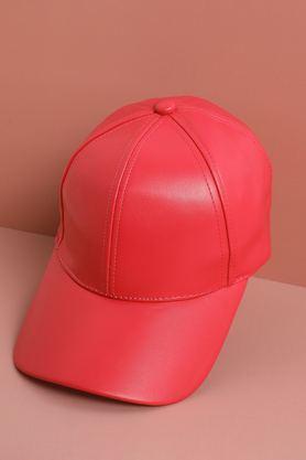 solid pu men's baseball cap - red