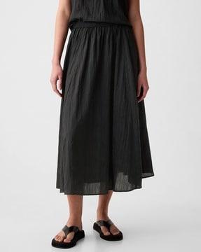 solid pull-on crinkle midi skirt